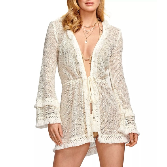Ramy Brook Cecilia Sequin Crochet Cover Up Jacket - Picture 1 of 16